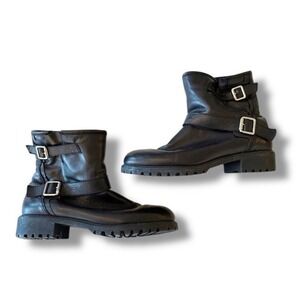 ZARA Moto Leather Lug Sole Ankle Combat Boots Women's Size EU 41 Retail $198 Fur